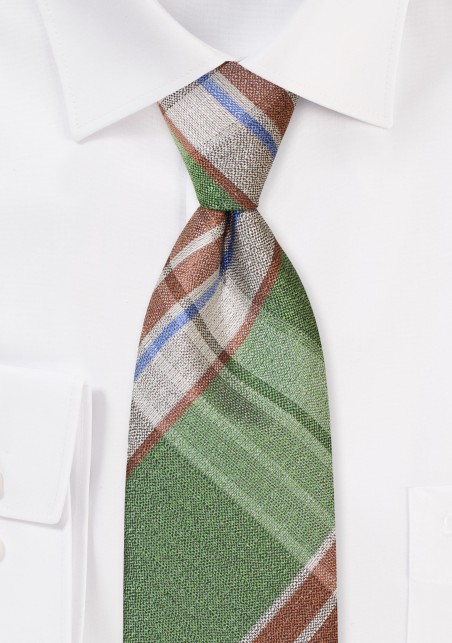 Madras Check Tie in Lime, Brown, Cream