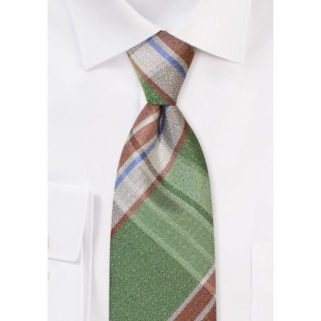Madras Necktie in Lime, Brown, Cream