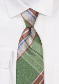 Madras Necktie in Lime, Brown, Cream
