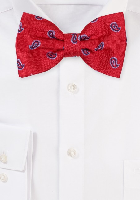 Cherry Red Bow Tie with Embroidered Paisley