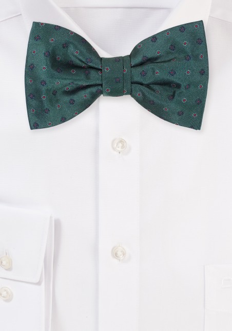 Dark Green Bowtie with Tiny Embroidered Florals