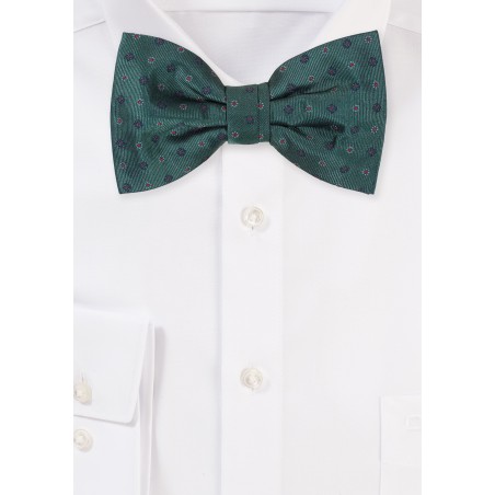 Dark Green Bowtie with Tiny Embroidered Florals