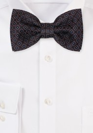 Black Pre-Tied Bow Tie in Elegant Box Check Pattern