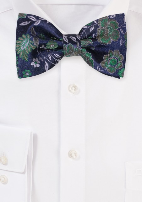 Navy and Green Flower Bow Tie