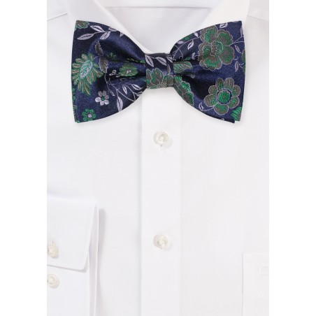 Navy and Green Flower Bow Tie