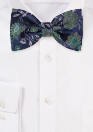 Navy and Green Flower Bow Tie