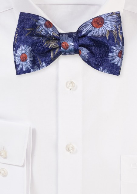Blue Bow Tie with Large Flower Weave