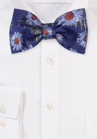 Blue Bow Tie with Large Flower Weave