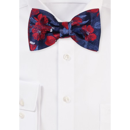 Navy Bowtie with Cherry Red Flowers