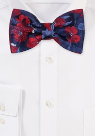 Navy Bowtie with Cherry Red Flowers