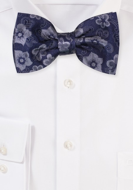 Navy and Silver Floral Bow Tie