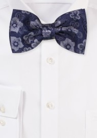 Navy and Silver Floral Bow Tie