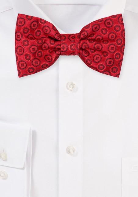 Crimson Red Bow Tie with Circular Medallions