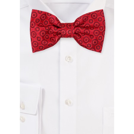 Crimson Red Bow Tie with Circular Medallions