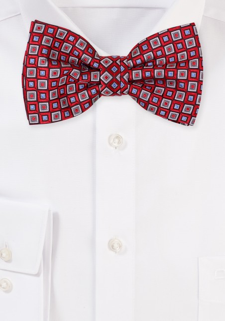 Red Bow Tie with Diamond Checks in Lilac