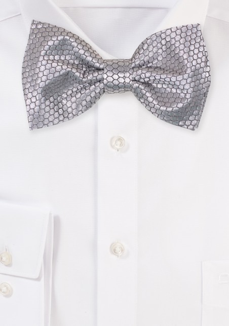 Platinum Silver Hex Checkered Bow Tie