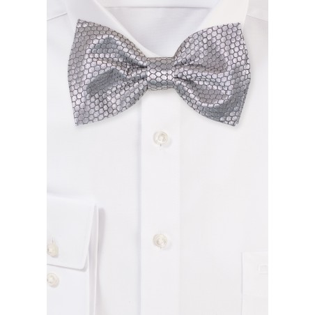 Platinum Silver Hex Checkered Bow Tie