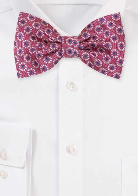 Rose Pink Bow Tie with Circular Floral