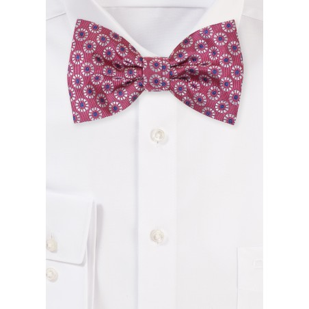 Rose Pink Bow Tie with Circular Floral