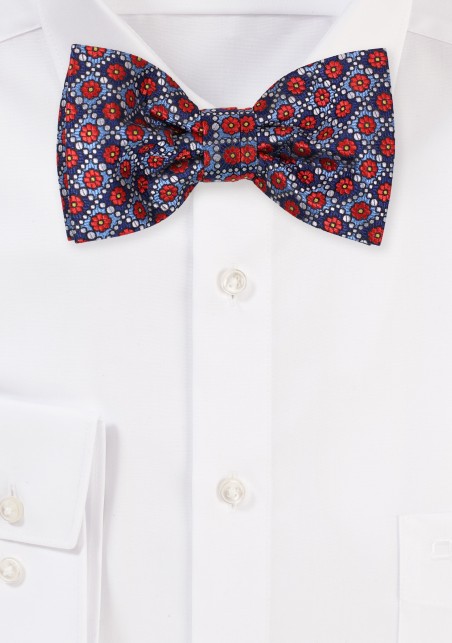 Floral Checkered Bow Tie in Red and Blue