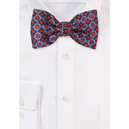 Floral Checkered Bow Tie in Red and Blue