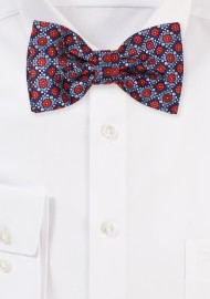 Floral Checkered Bow Tie in Red and Blue