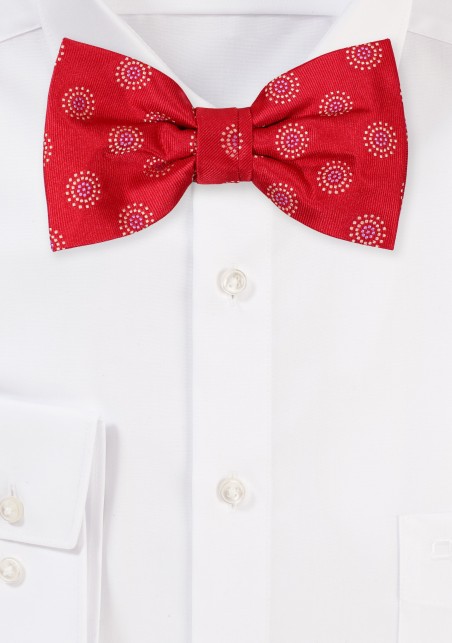 Bright Red Designer Bow Tie with Circular Design