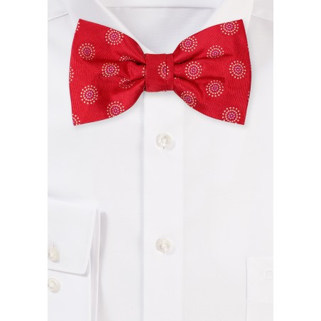 Bright Red Designer Bow Tie with Circular Design