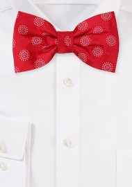 Bright Red Designer Bow Tie with Circular Design