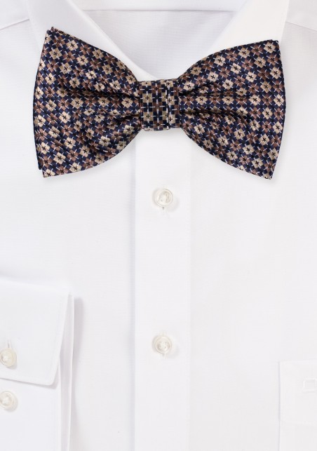 Argyle Checkered Bowtie in Navy and Bronze