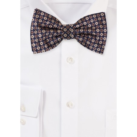 Argyle Checkered Bowtie in Navy and Bronze
