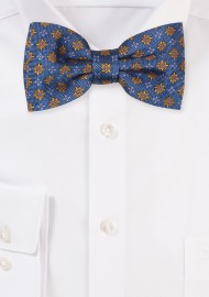 Blue Bow Tie with Amber Golden Flower Design