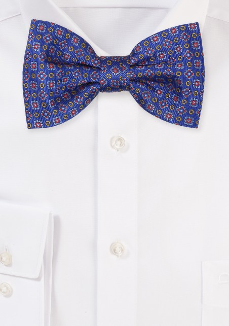 Floral Bowtie in Blue, Red, Golden Amber