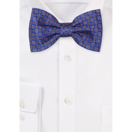 Floral Bowtie in Blue, Red, Golden Amber