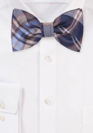 Navy Bow Tie with Coffee Brown Tartan Check