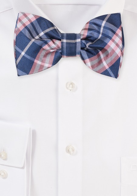 Pink and Navy Tartan Plaid Bowtie