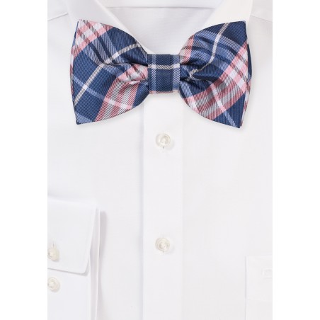 Pink and Navy Tartan Plaid Bowtie