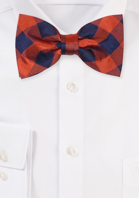 Gingham Checkered Bowtie in Burnt Orange and Navy