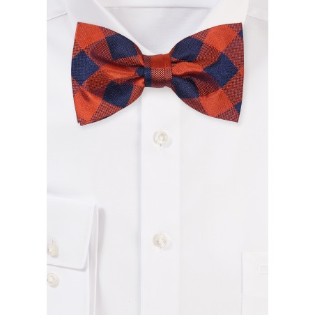 Gingham Checkered Bowtie in Burnt Orange and Navy