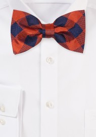 Gingham Checkered Bowtie in Burnt Orange and Navy
