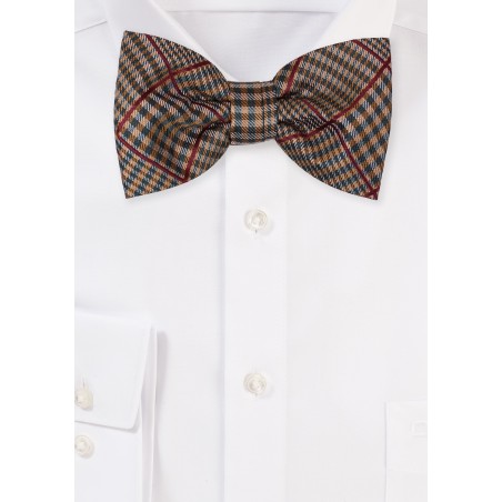 Prince of Wales Checkered Bowtie in Brown, Olive, Burgundy