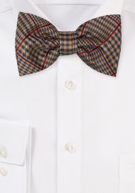 Prince of Wales Checkered Bowtie in Brown, Olive, Burgundy