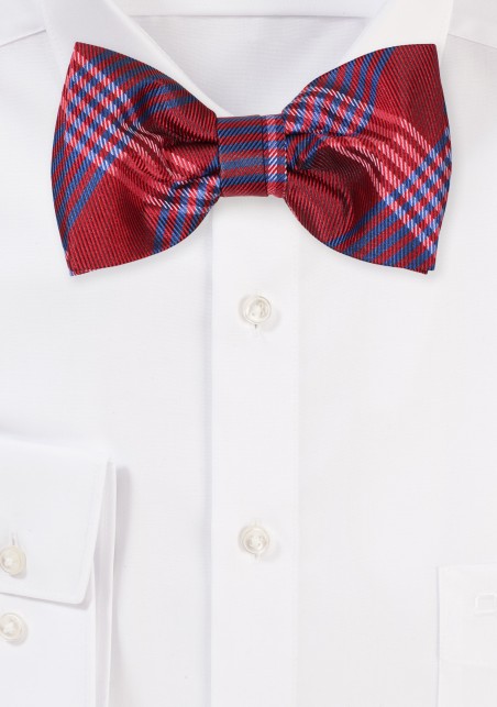 Classic Plaid Bow Tie in Burgundy and Navy
