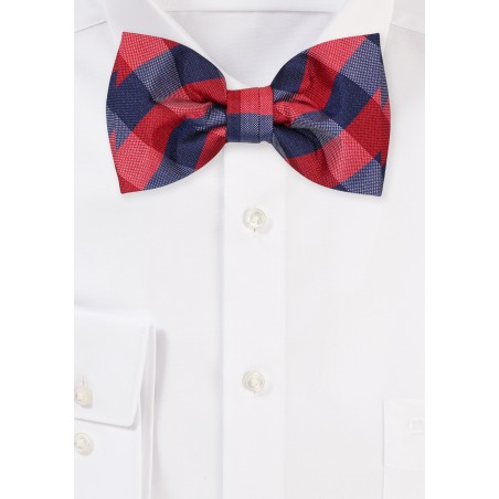 Navy and Cherry Red Gingham Checkered BowTie