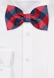 Navy and Cherry Red Gingham Checkered BowTie