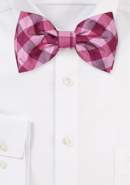 Pink Bow Tie with Woven Gingham Check