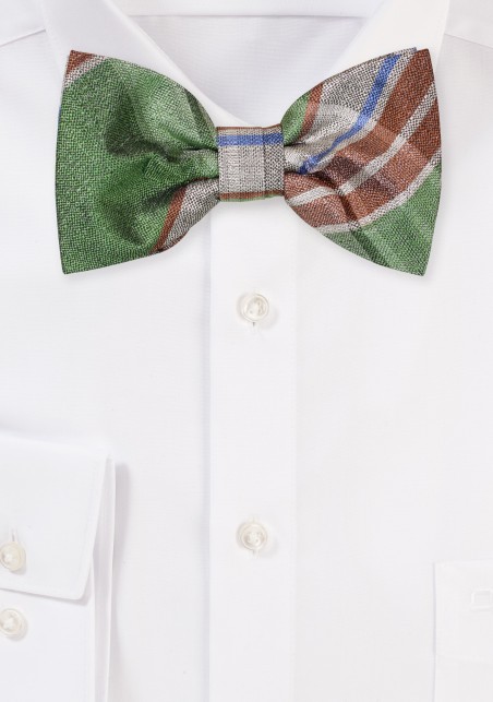 Green Madras Bowtie with Brown and Cream