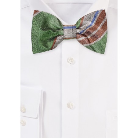 Green Madras Bowtie with Brown and Cream