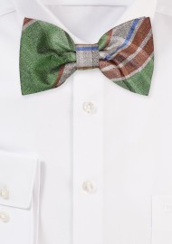 Green Madras Bowtie with Brown and Cream