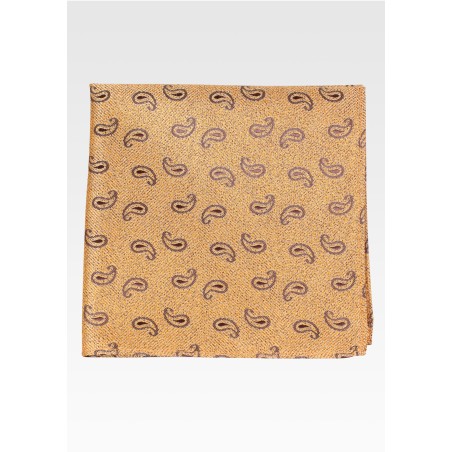 Vintage Golden Pocket Square with Embroidered Paisley